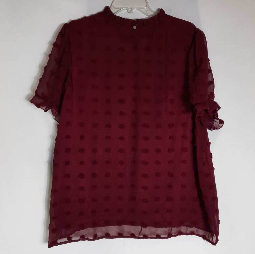 Shein Curve Plus Size 3XL Swiss Dot Top Blouse Size Burgundy Short Sleeve Lined - Picture 5 of 11